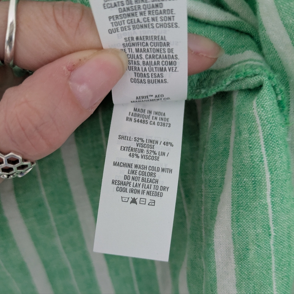 Aerie Linen Green Striped Button-Down Cover-up S - Picture 9 of 10